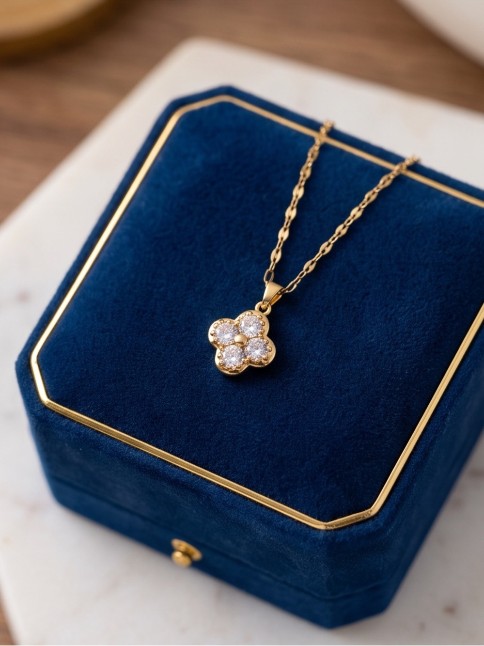 Gold Pendant Necklace with Crystal Accents - Women's Jewelry adjustable